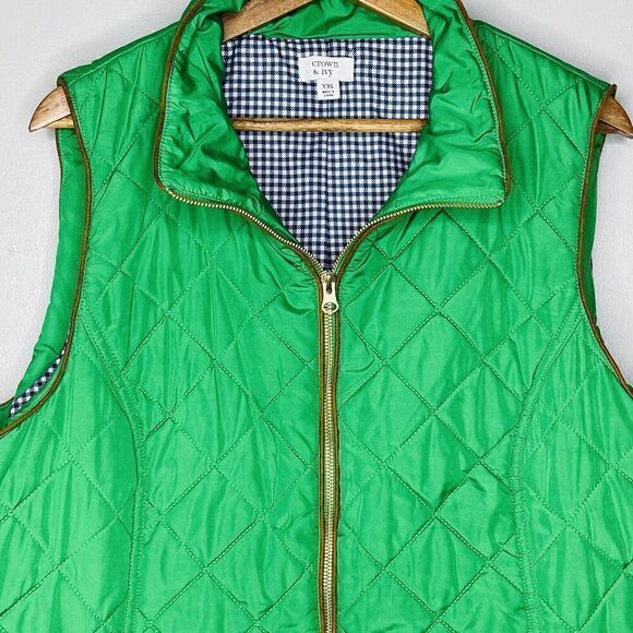 Crown & Ivy women’s XXL green brown detail quilted lined puffer vest new - Picture 3 of 6